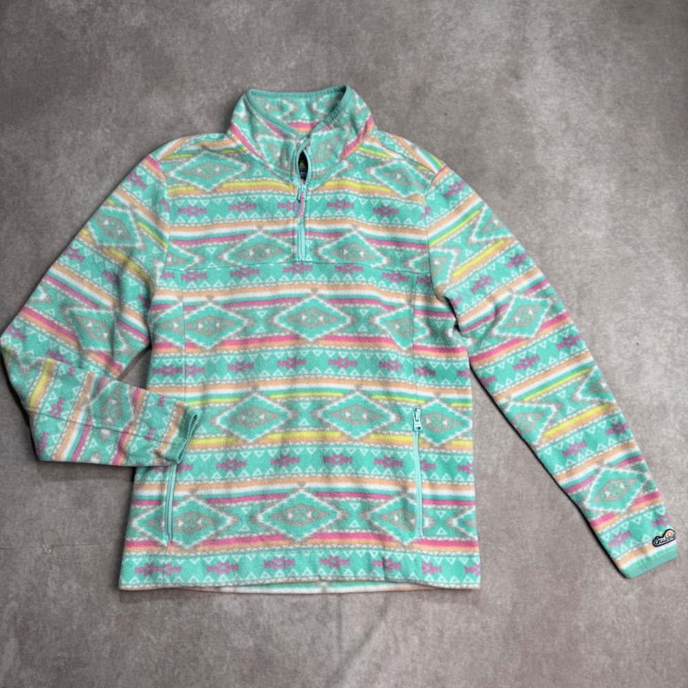 Chubbies Quarter Zip Fleece Pullover Teal Pink Geometric Aztec Mens Medium